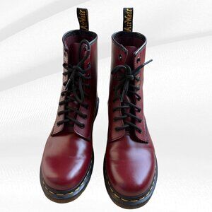 Dr Martens 1460 Cherry Red Smooth Leather 8-Eye Combat Boots Womens 9